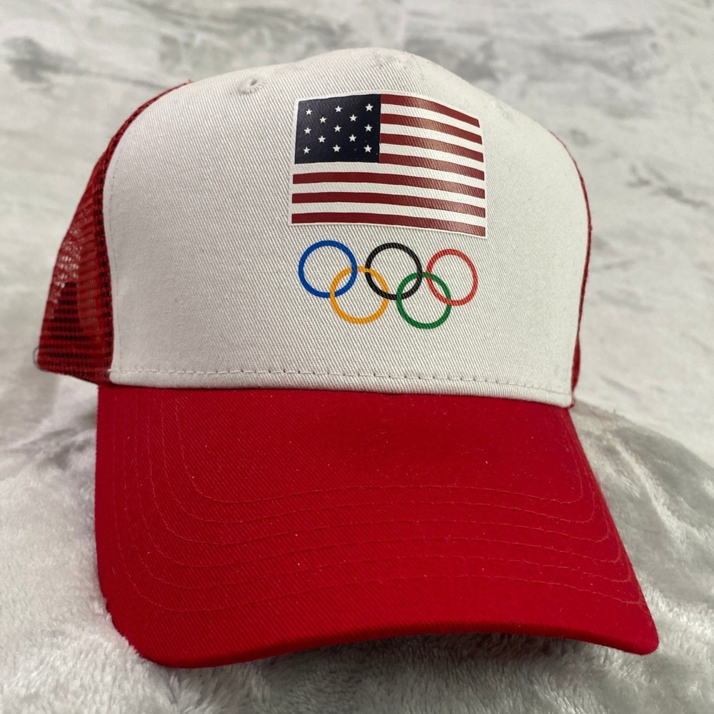 Team USA Trucker Hat Adult OSFM Red White Olympic Flag‎ Snapback Cap NEW